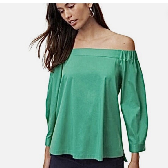 LOFT Off-Shoulder Blouse in Green - Picture 1 of 6